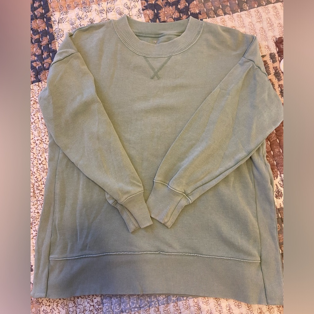 Aerie Washed Green Oversized Split-Hem Tunic Sweatshirt